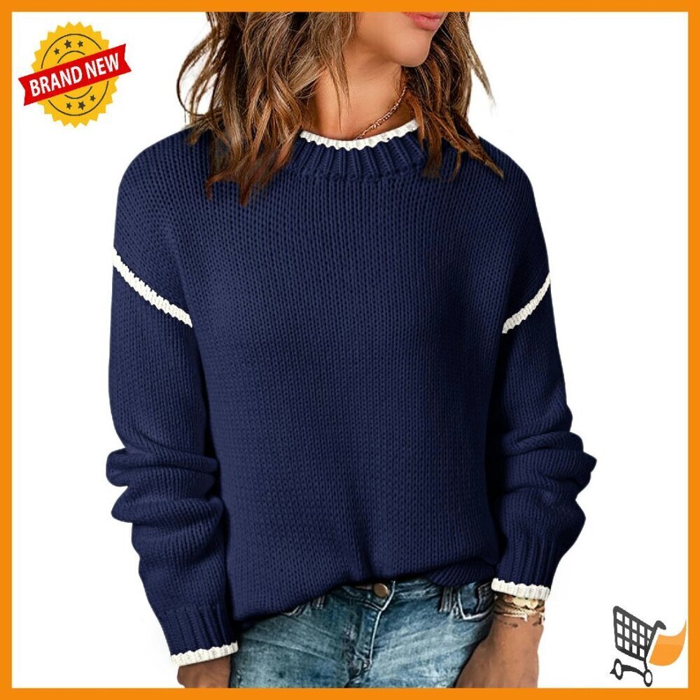 Soft Cable Knit Pullover Sweater Women's Fall Casual Crewneck